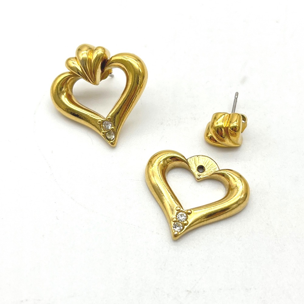 Vintage Avon Gold Heart Earrings Faux Diamond‎ Studded Open Hearts Jewelry